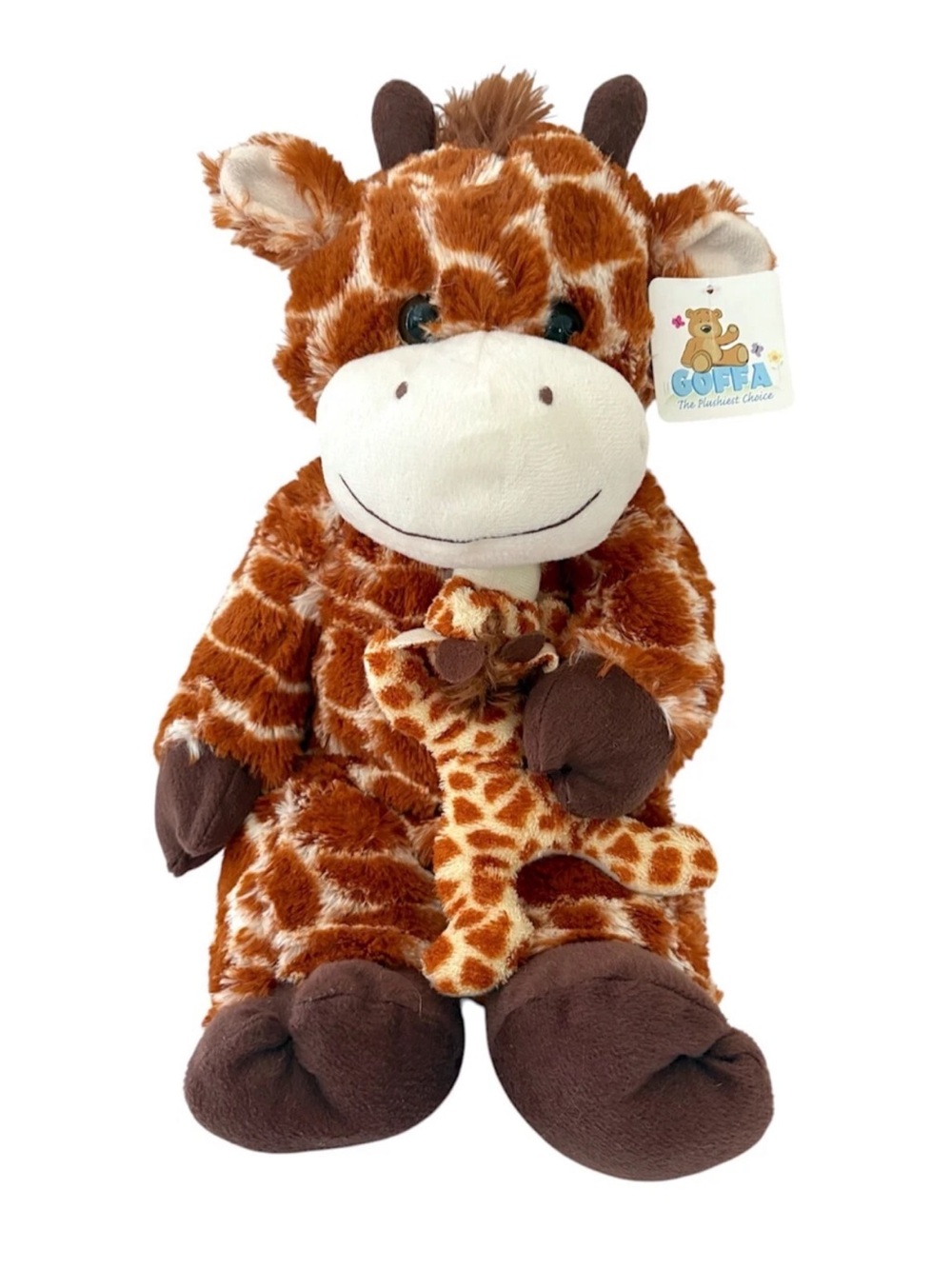 Plush Mama Giraffe Holding Baby Giraffe – 19" Stuffed Animal Goffa